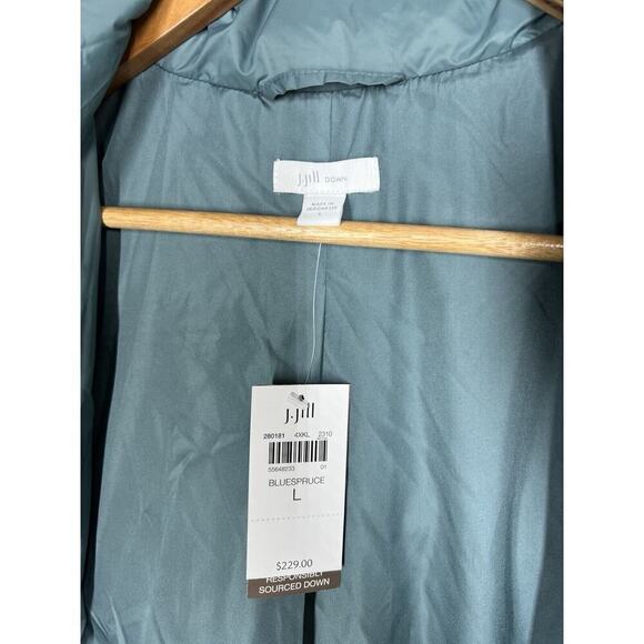 J. Jill Down Puffer Coat Large Blue Spruce Full Zip New - Picture 2 of 5
